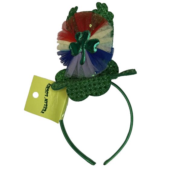 Set of 2 St Patrick's Day Shamrock & Sequin Rainbow Leprechaun Hat Headbands NEW - Picture 2 of 8
